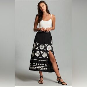 By Anthropologie Embroidered Side Slit Wrap Skirt